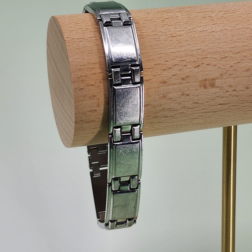 STEL Stainless Steel Rectangular Link Bracelet Silver Tone Modern Unisex Gift